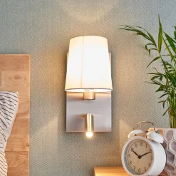 Pendellamper|Væglamper ^ Lindby væglampe Aiden, hvid, nikkel, LED-læselampe