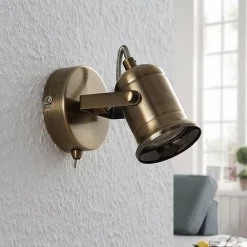 Lindby Væglamper|Væglamper > væglampe Anze, 10 m, antik messing, afbryder