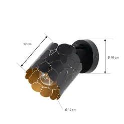 Lindby Væglamper|Væglamper > væglampe Aralena, sort/guld, 1 lyskilde, Ø 12cm