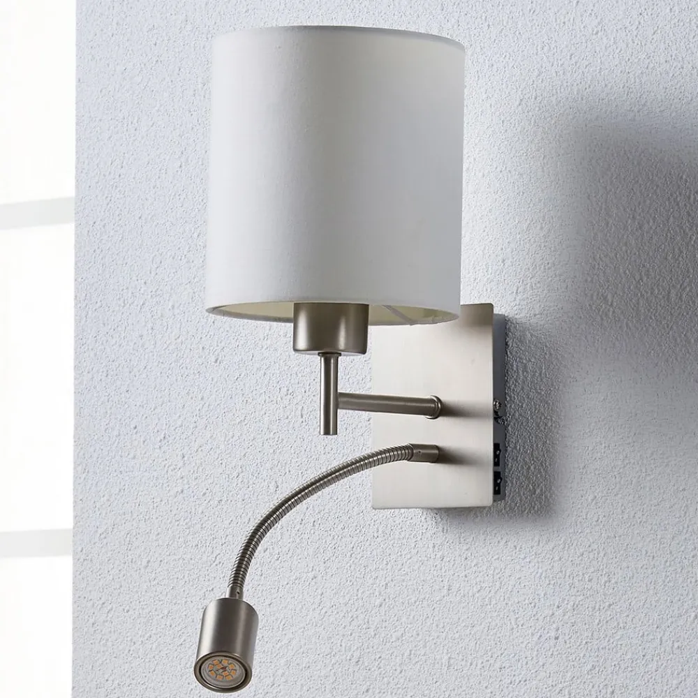 Lindby Væglamper|Væglamper > væglampe Camilo, nikkelfarvet, LED-læselampe, 28 cm