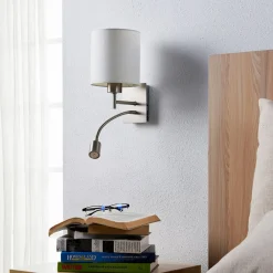 Lindby Væglamper|Væglamper > væglampe Camilo, nikkelfarvet, LED-læselampe, 28 cm