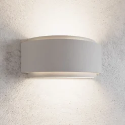 Væglamper|Væglamper ^ Lindby væglampe Cassian, gips, 32 cm, hvid, halvcirkelformet