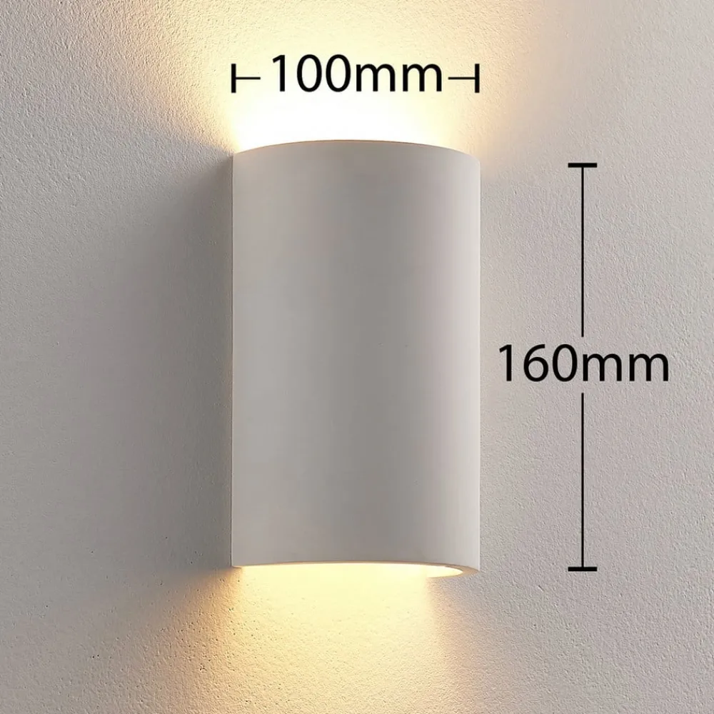 Væglamper|Væglamper ^ Lindby væglampe Colja, rund, højde 16 cm, gips, hvid