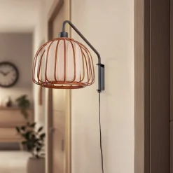 Pendellamper|Væglamper ^ Lindby væglampe Davella, Ø 26 cm, sort, bambus, tekstil