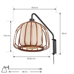 Pendellamper|Væglamper ^ Lindby væglampe Davella, Ø 26 cm, sort, bambus, tekstil