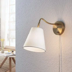 Lindby Væglamper|Væglamper > væglampe Ethan, hvid/gammel messing, stik, 28 cm, E14