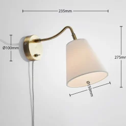 Lindby Væglamper|Væglamper > væglampe Ethan, hvid/gammel messing, stik, 28 cm, E14