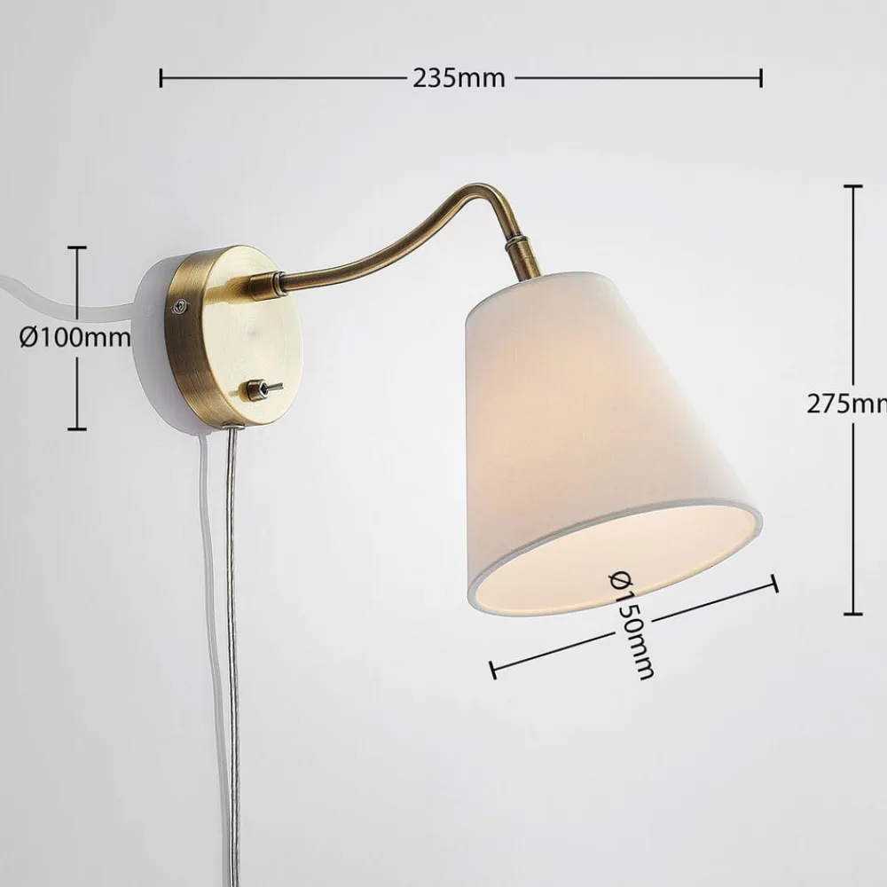 Lindby Væglamper|Væglamper > væglampe Ethan, hvid/gammel messing, stik, 28 cm, E14