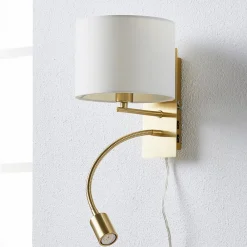 Pendellamper|Væglamper ^ Lindby væglampe Florens, messing, LED-læselampe, 23,5 cm