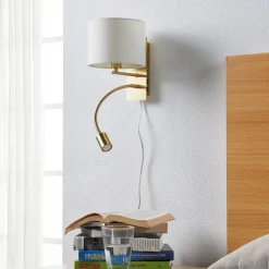 Pendellamper|Væglamper ^ Lindby væglampe Florens, messing, LED-læselampe, 23,5 cm