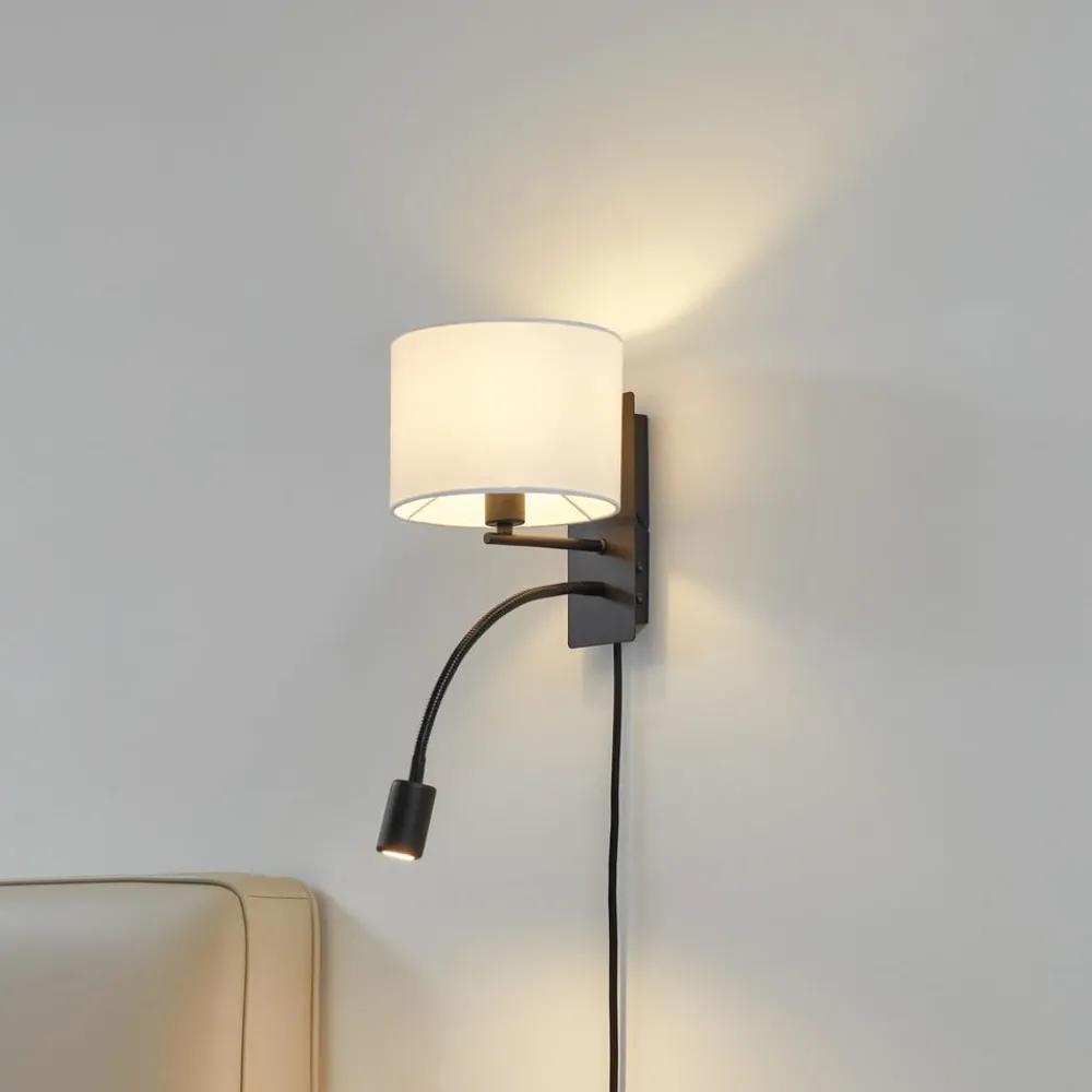 Lindby Væglamper|Væglamper > væglampe Florens, sort, LED-læselampe, 23,5 cm