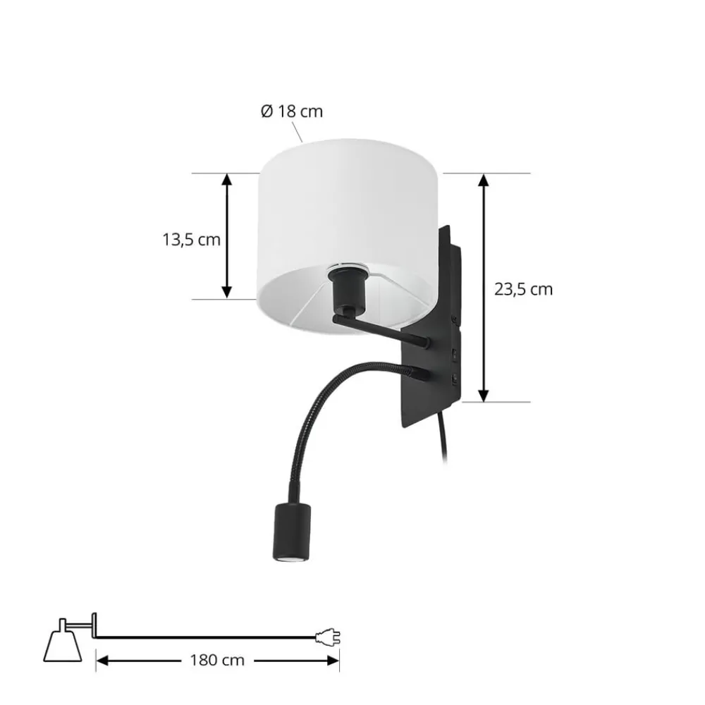 Lindby Væglamper|Væglamper > væglampe Florens, sort, LED-læselampe, 23,5 cm