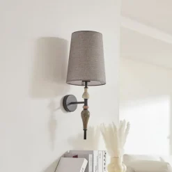 Lindby Væglamper|Væglamper > væglampe Haldorin, grå/sort, tekstil, 58 cm