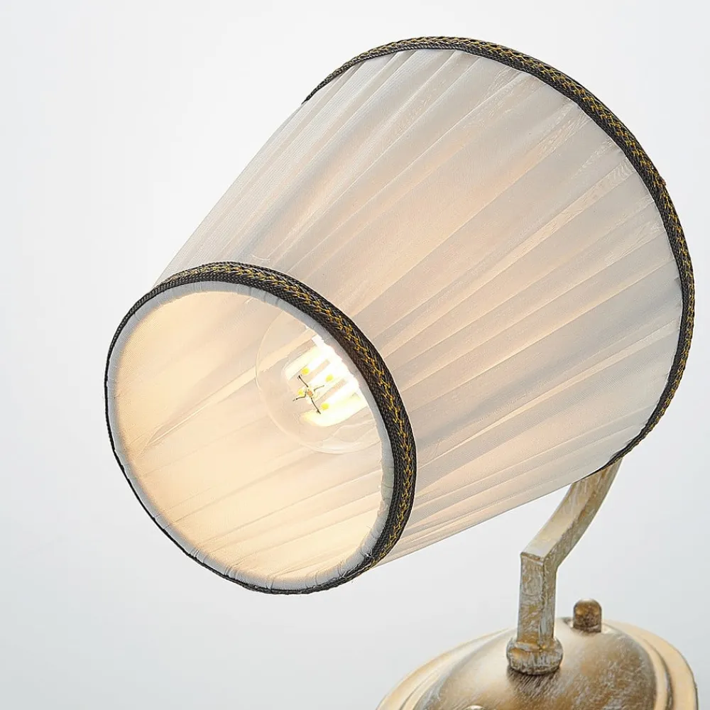 Gang|Pendellamper ^ Lindby væglampe Lumiel, creme/messing, tekstil, 27 cm
