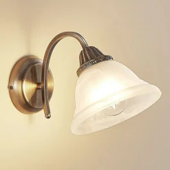 Væglamper|Væglamper ^ Lindby væglampe Mialina, 20 cm, antik messing, metal, glas