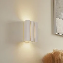 Lindby Væglamper|Væglamper > væglampe Novali, hvid, gips, op/ned, 26 cm, G9