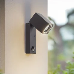 Lindby Væglampe Med Sensor > væglampe Othil, sensor, antracit, metal, IP44