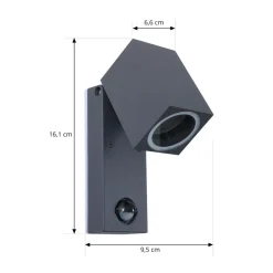 Lindby Væglampe Med Sensor > væglampe Othil, sensor, antracit, metal, IP44