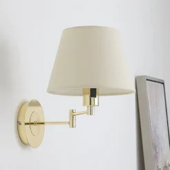 Lindby Gang|Pendellamper > væglampe Pola, 30 cm, messing, udtrækkelig, tekstil