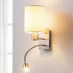 Væglamper|Væglamper ^ Lindby væglampe Shajan, 29 cm, tekstil, E27, LED-læselampe