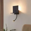 Lindby Væglamper > væglampe Thorid, sort, USB, LED-læselampe, G9