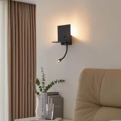 Lindby Væglamper > væglampe Thorid, sort, USB, LED-læselampe, G9