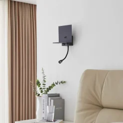 Lindby Væglamper > væglampe Thorid, sort, USB, LED-læselampe, G9