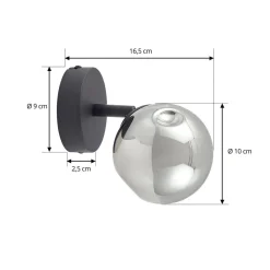 Lindby Væglamper > væglampe Valentina, grå/sort, glas, Ø 10 cm