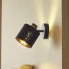 Væglamper|Væglamper ^ Lindby væglampe Vasilia, Ø 12 cm, sort/guld, stof
