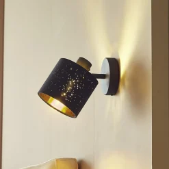 Væglamper|Væglamper ^ Lindby væglampe Vasilia, Ø 12 cm, sort/guld, stof