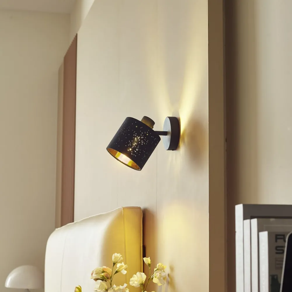 Væglamper|Væglamper ^ Lindby væglampe Vasilia, Ø 12 cm, sort/guld, stof