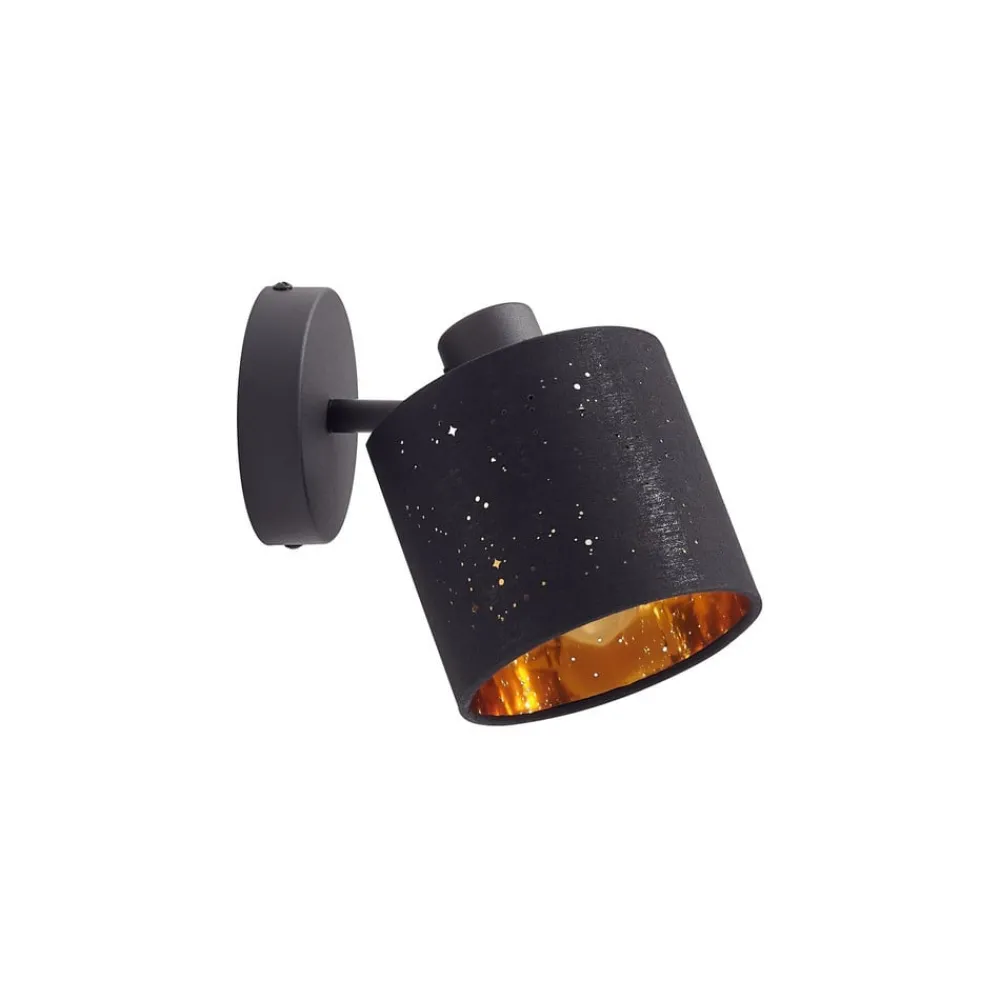 Væglamper|Væglamper ^ Lindby væglampe Vasilia, Ø 12 cm, sort/guld, stof