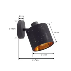Væglamper|Væglamper ^ Lindby væglampe Vasilia, Ø 12 cm, sort/guld, stof