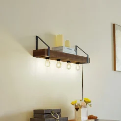 Væglamper ^ Lindby væglampe Vatana, træ, stik, USB-port, 80 cm