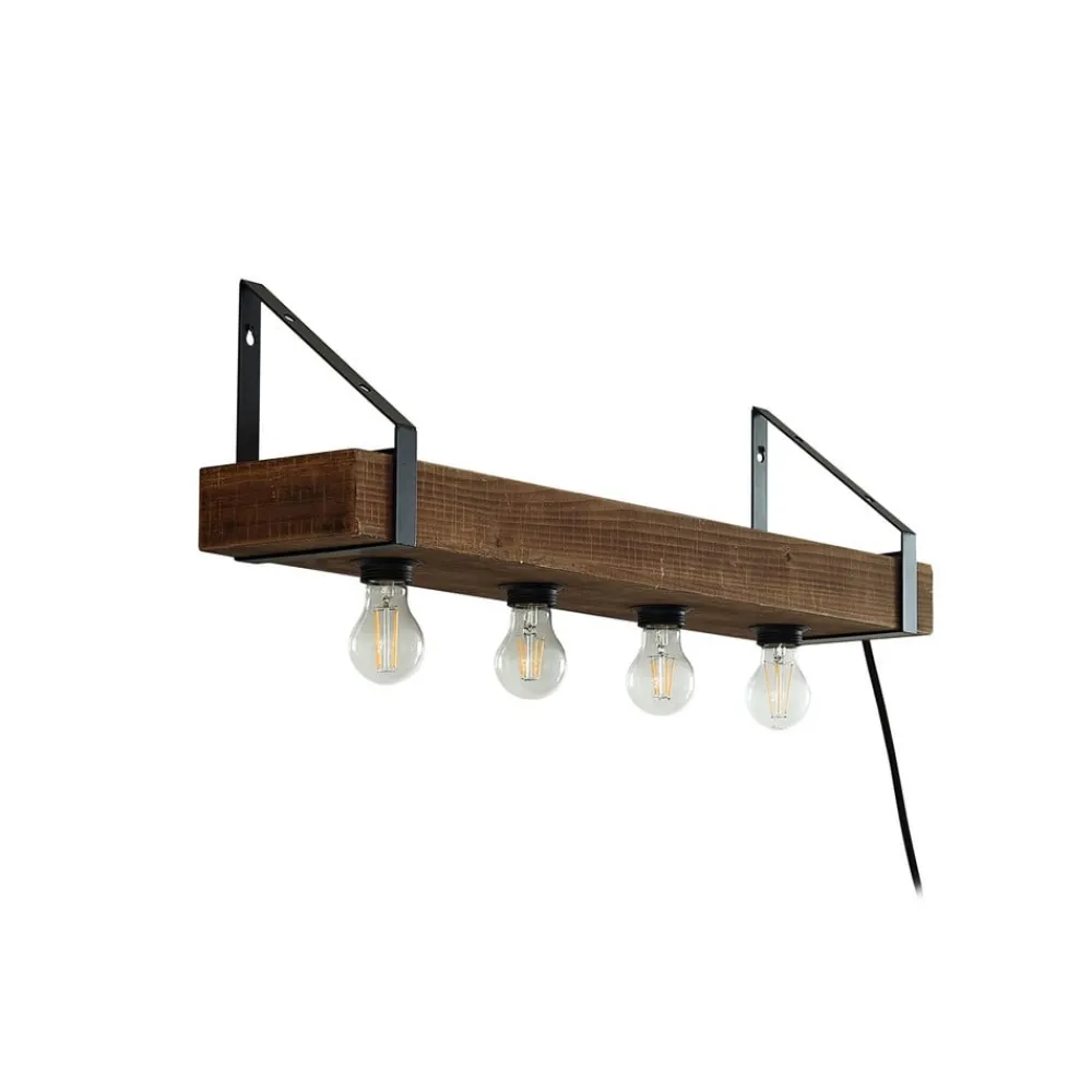 Væglamper ^ Lindby væglampe Vatana, træ, stik, USB-port, 80 cm