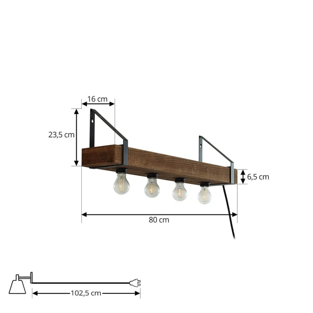 Væglamper ^ Lindby væglampe Vatana, træ, stik, USB-port, 80 cm