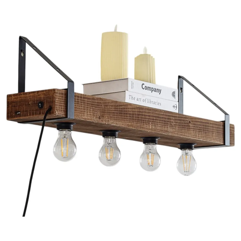 Væglamper ^ Lindby væglampe Vatana, træ, stik, USB-port, 80 cm