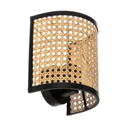 Gang|Pendellamper ^ Lindby væglampe Yaelle, 20 cm høj, rattan, sort, E27
