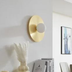 Væglamper|Væglamper ^ Lindby væglampe Zain, guld/hvid, glas, Ø 33 cm, G9