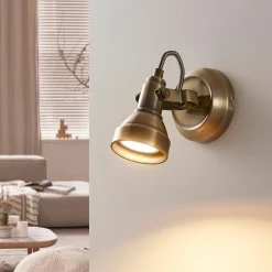 Lindby Loftlamper|Pendellamper > vægspot Perseas, antik messing, metal, 16 cm, GU10