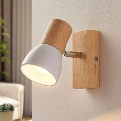 Gang|Pendellamper ^ Lindby vægspot Thorin, 14 cm høj, hvid, træ, E14