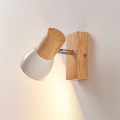 Gang|Pendellamper ^ Lindby vægspot Thorin, 14 cm høj, hvid, træ, E14