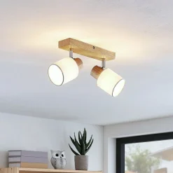Gang|Loftlamper ^ Lindby Wanessa loftspot, 39 cm, 2 lyskilder, træ, hvid, E14