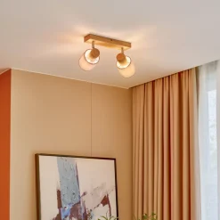 Gang|Loftlamper ^ Lindby Wanessa loftspot, 39 cm, 2 lyskilder, træ, hvid, E14
