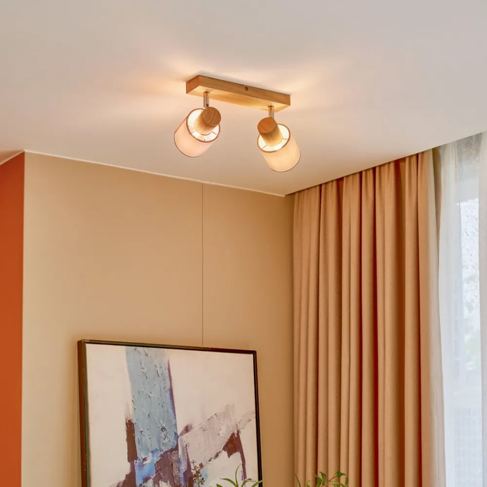 Gang|Loftlamper ^ Lindby Wanessa loftspot, 39 cm, 2 lyskilder, træ, hvid, E14
