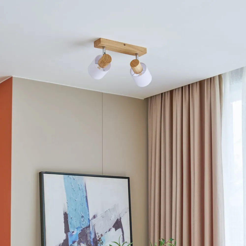 Gang|Loftlamper ^ Lindby Wanessa loftspot, 39 cm, 2 lyskilder, træ, hvid, E14