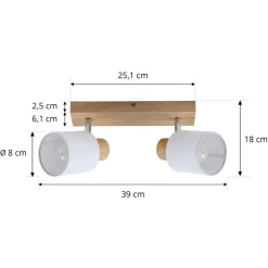 Gang|Loftlamper ^ Lindby Wanessa loftspot, 39 cm, 2 lyskilder, træ, hvid, E14