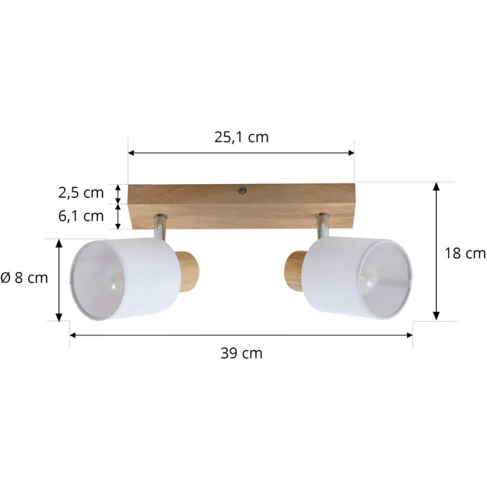 Gang|Loftlamper ^ Lindby Wanessa loftspot, 39 cm, 2 lyskilder, træ, hvid, E14