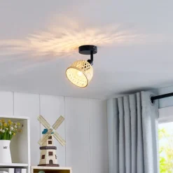 Spotlights ^ Lindby Youstin loftspot, Ø 12,5 cm, bambus, E14