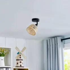 Spotlights ^ Lindby Youstin loftspot, Ø 12,5 cm, bambus, E14